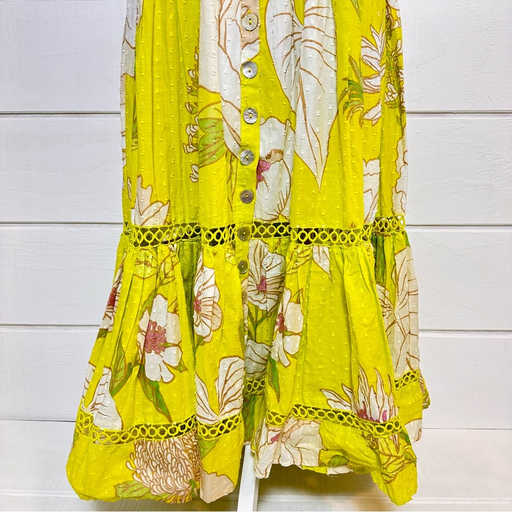 Farm Rio NWT Neon Garden Cotton Midi Dress Floral Summer Yellow Sz XS $235 - Picture 10 of 15